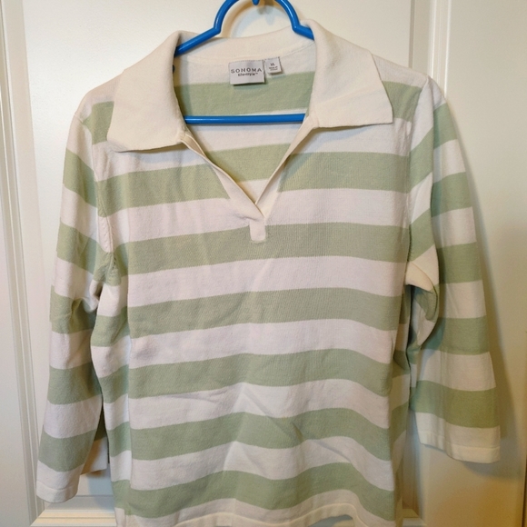 SONOMA lifestyle sz XL. sweater top. Green/white stripes